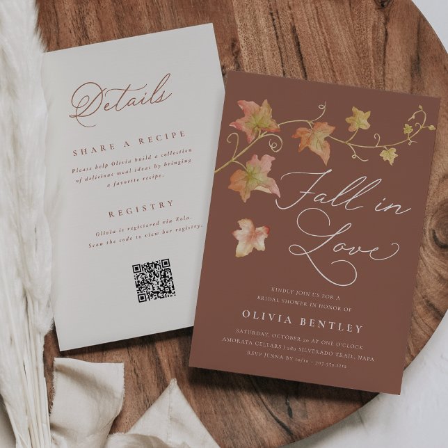 Convite "Fall in Love" Double Sided QR Code Bridal Shower (Criador carregado)