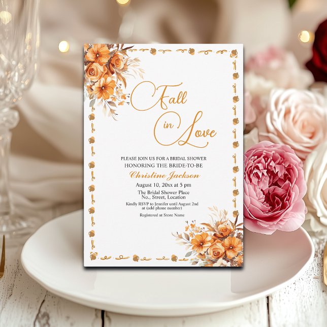 Convite Fall in Love Elegant Fall Floral Bridal Shower (Criador carregado)