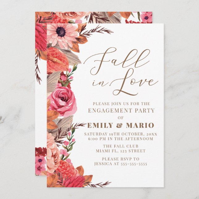 Convite Fall In Love Engagement Invitation (Frente/Verso)