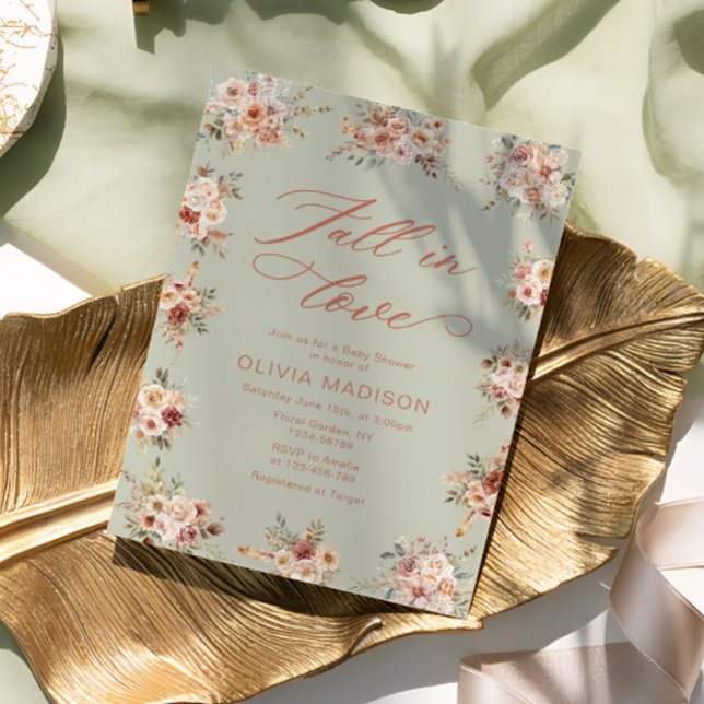 Convite Fall in Love Floral Green Baby Shower (Criador carregado)