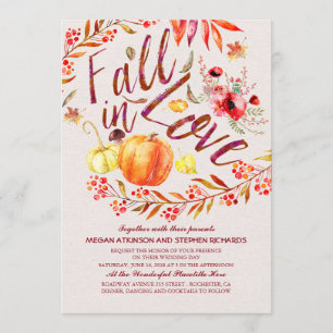 Convite Fall in Love Floral Pumpkin Rustic Country Casamen