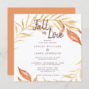 Convite Fall in Love Foliage Autumn Copper Weding