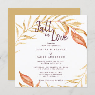 Convite Fall in Love Foliage Autumn Yellow Weding