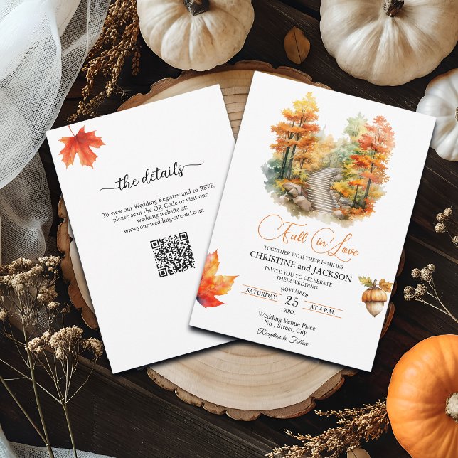 Convite Fall in Love Forest in Fall QR Code Wedding (Criador carregado)