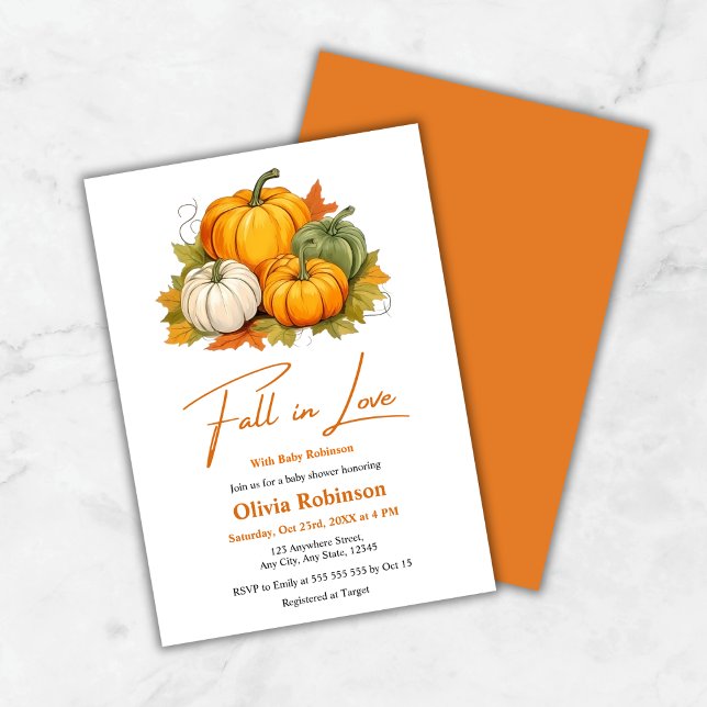 Convite Fall in Love Gender Neutral Pumpkin Baby Shower (Fall in Love Gender Neutral Pumpkin Baby Shower Invitation   )