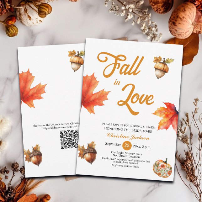 Convite Fall in Love Maple Leaves Acorns Bridal Shower  (Criador carregado)