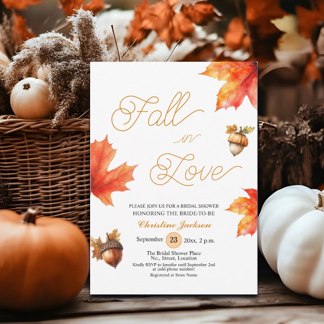 Convite Fall in Love Maple Tree Leaves Bridal Shower  (Criador carregado)