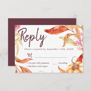 Convite Fall in Love Ouro Foliage Autumn Burgundy RSVP