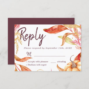 Convite Fall in Love Ouro Foliage Autumn Burgundy RSVP