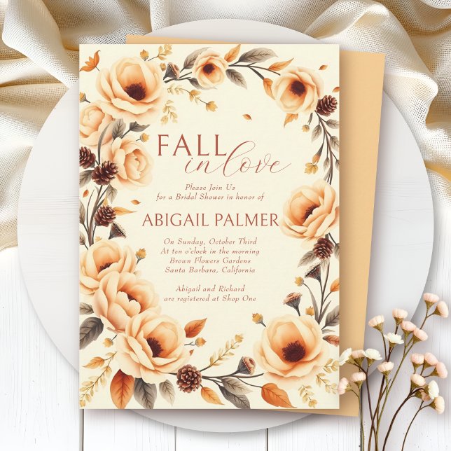 Convite Fall in love peach floral border bridal shower (Criador carregado)