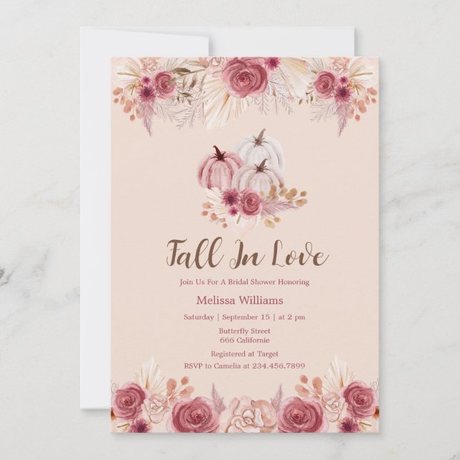 Convite Fall In Love Pink Boho Bridal Shower Invitation (Frente)