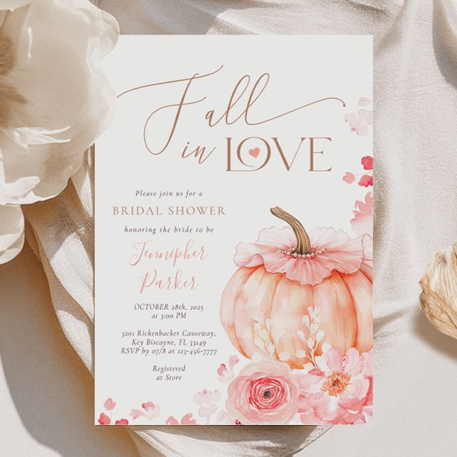 Convite Fall in Love Pumpkin Bridal Shower Invitation (Criador carregado)