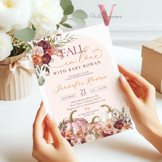Convite Fall in Love Pumpkin Burgundy Orange Baby Shower (Criador carregado)