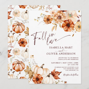 Convite Fall In Love Rust Red Beige Pumpkin Casamento