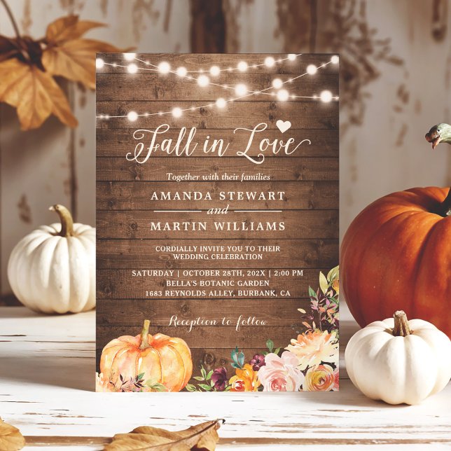 Convite Fall in Love Rustic Autumn Floral Pumpkin Casament (Criador carregado)