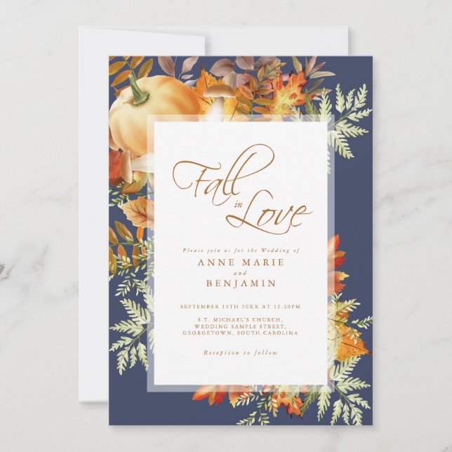 Convite Fall In Love Rustic Blue Weding (Frente)