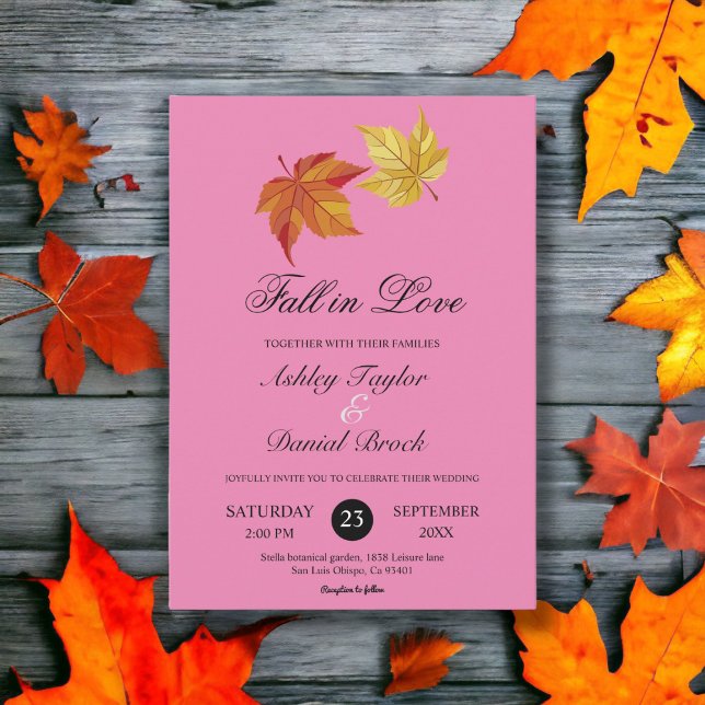 Convite Fall in Love Rustic Blush Pink Boho Autumn Casamen (Criador carregado)