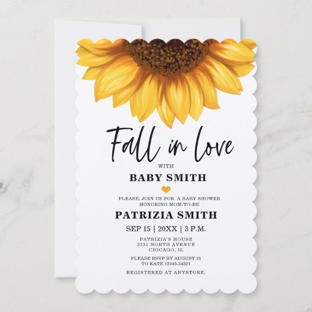 Convite Fall in Love Sunflower Baby Shower (Frente)