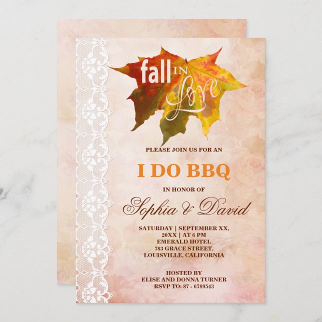 Convite Fall in Love Weding I DO CHURRASCO Invitation (Frente/Verso)