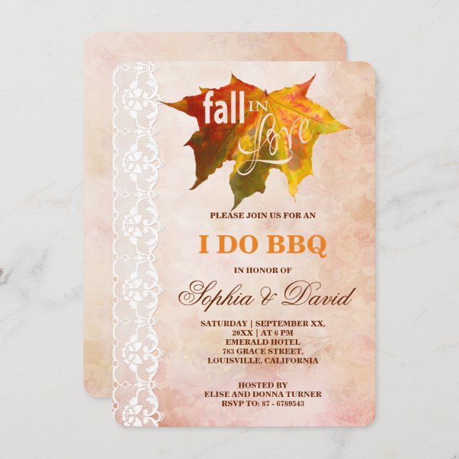 Convite Fall in Love Weding I DO CHURRASCO Invitation (Frente/Verso)