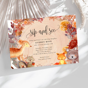 Convite Fall in Love Woodland Animal, Rustic Sip and See