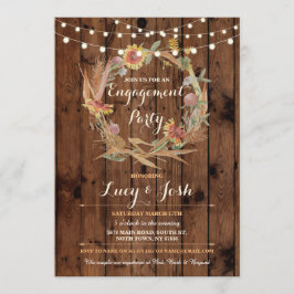 Convite Fall in Love Wreath Festa de noivado Wood Invite