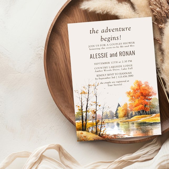 Convite Fall Lake Adventure inicia Chá de Casais (Fall Lake Couple Shower Invite by Darling & May - buy digital download or order professional prints.)