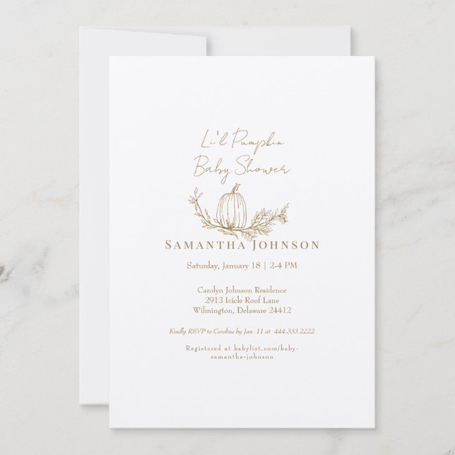 Convite Fall Li Pumpkin Ecru Chá de fraldas (Frente)