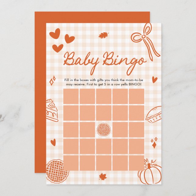 Convite Fall Little Cutie Pie Baby Bingo Game (Frente/Verso)