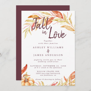 Convite Fall Love Foliage Autumn Burgundy Casamento