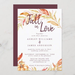 Convite Fall Love Foliage Autumn Burgundy Casamento