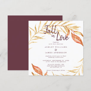 Convite Fall Love Foliage Autumn Burgundy Casamento