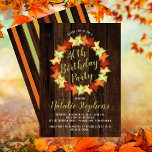 Convite Fall Maple Deixa A Foca Festa de aniversário De Ma<br><div class="desc">Folhas coloridas de carapaça do outono cortadas em amarelo ouro, laranja rústico, vermelho e verde em convites de aniversário de fundo de madeira de aparência escura falsa. Mostrado aqui para um aniversário de 40 anos, o convite pode ser modificado para qualquer idade. Design original por Holiday Hearts Design (todos os...</div>