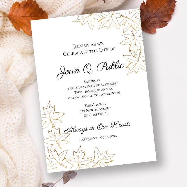 Convite Fall Maple Deixa Celebração do Memorial da Vida (Criador carregado)