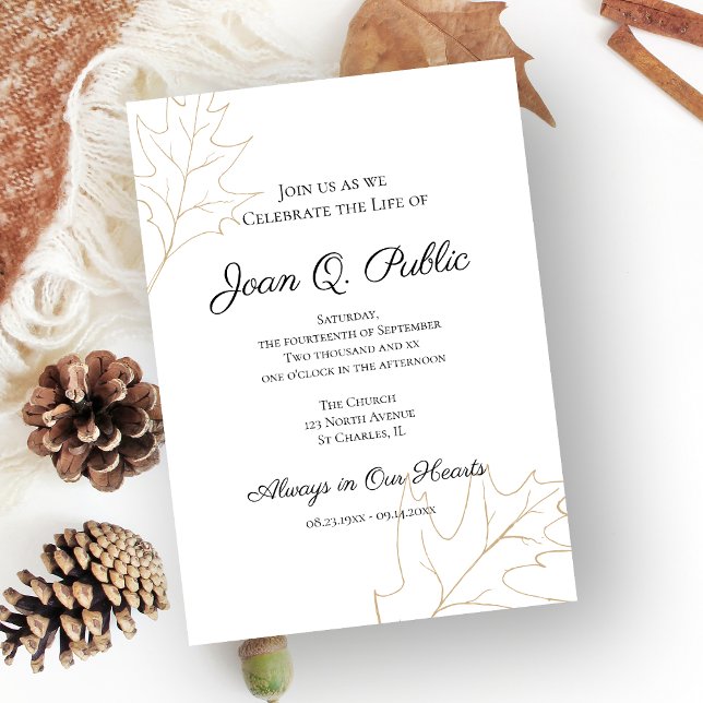 Convite Fall Oak deixa Celebração do Memorial da Vida (Criador carregado)