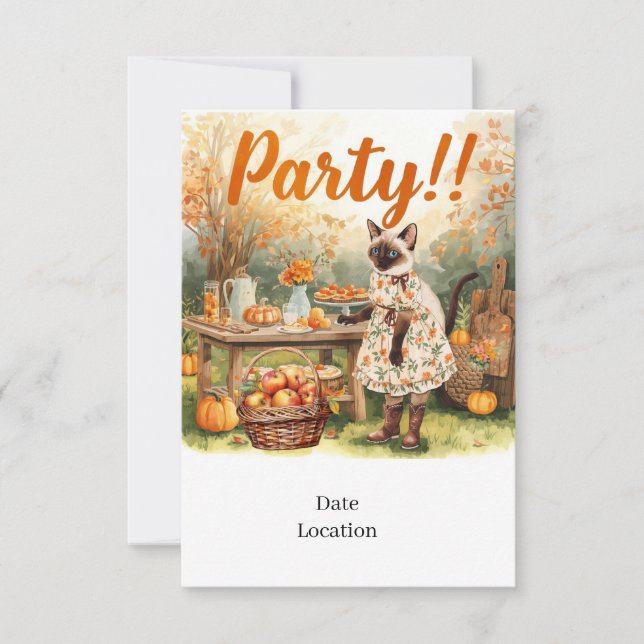 Convite Fall Party Invitation Card – Cozy Autumn Gathering (Frente)