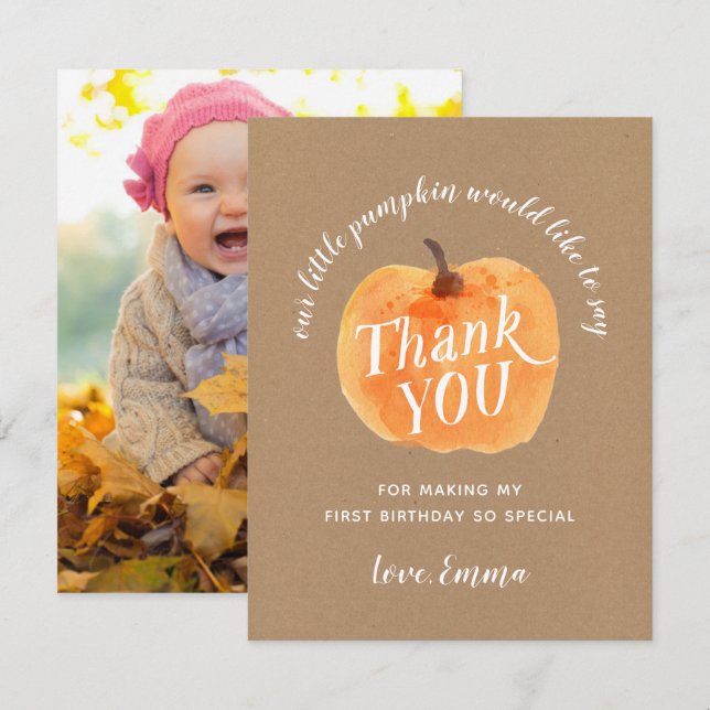 Convite Fall Pumpkin Autumn Obrigado com Foto nas traseira (Frente/Verso)
