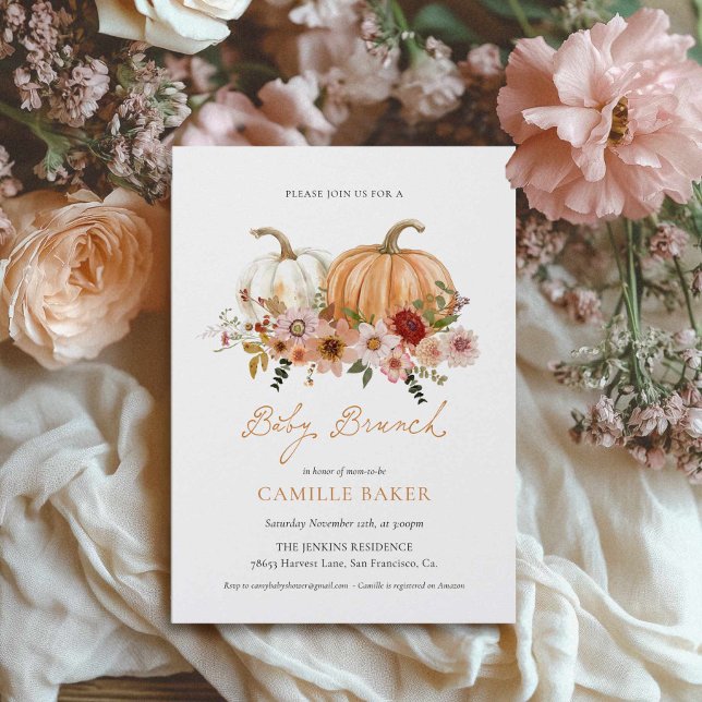 Convite Fall Pumpkin Baby Shower Brunch Invitation (Fall Pumpkin Baby Brunch Invitation)