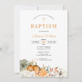 Convite Fall Pumpkin Floral Baptism Invitation