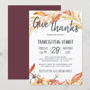 Convite Fall Pumpkin Ouro Foliage Janto de Ação de Graças