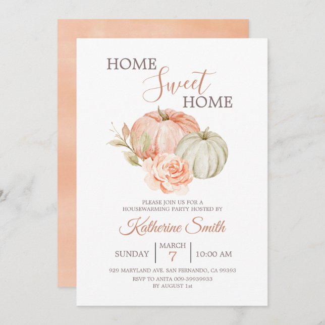 Convite Fall Pumpkin Rustic Floral Housearming Party (Frente/Verso)