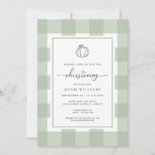 Convite Fall Pumpkin Sage Green Gingham Christening