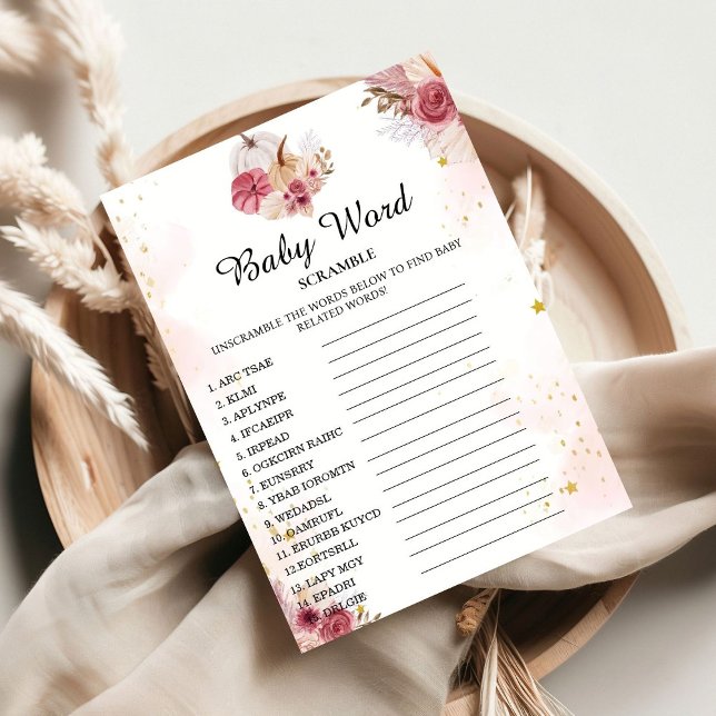 Convite Fall Pumpkin Word Scramble Chá de fraldas Game Car (Criador carregado)