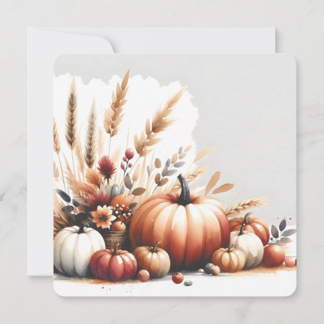 Convite Fall Pumpkins and Wheat Autumn Illustration (Frente)