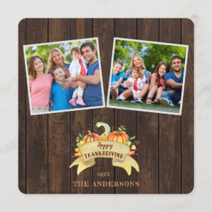 Convite Fall Pumpkins Wooden Foto Feliz Ação de Graças