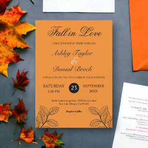 Convite Fall Rustic Deixa Laranja Queimada Casamento de Ou