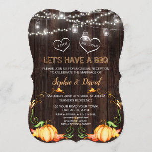 Convite Fall Rustic Pumpkins String Lights Wood I DO CHURR