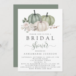 Convite Fall Sage Green and White Pumpkin Floral Bridal