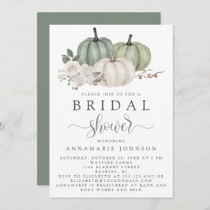 Convite Fall Sage Green and White Pumpkin Floral Bridal