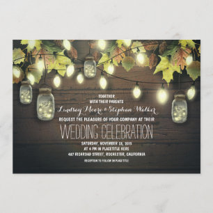 Convite Fall String Lights e Mason Jars Rustic Weding